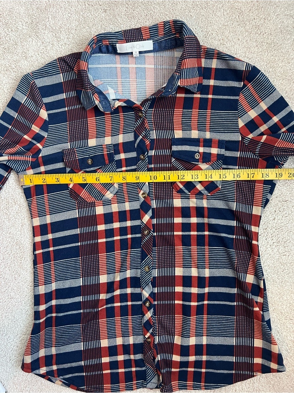 Eden & Olivia Plaid Button-Up in Navy, Orange & Cream | Game Day | Fall - Picture 4 of 6
